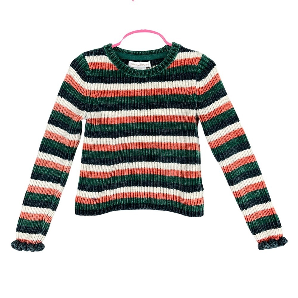 Tommy Bahama Sweater Girls 5/6 Striped Ribbed Cropped Retro‎ Coastal Style